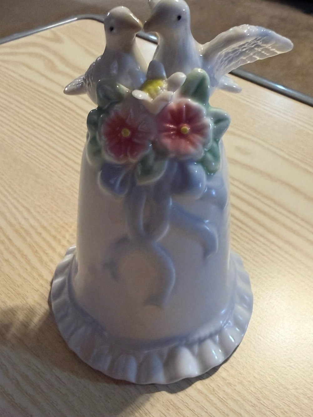 Vintage Porcelain Bell with Doves & 3D Flowers Cottagecore Decor